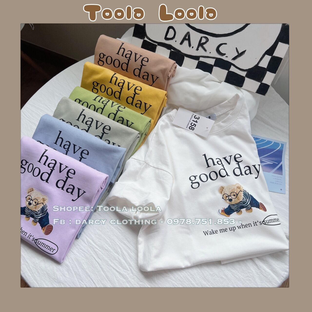 Áo thun 3158 tay lỡ cổ tròn họa tiết gấu Have Good Day vải cotton khô unisex nam nữ