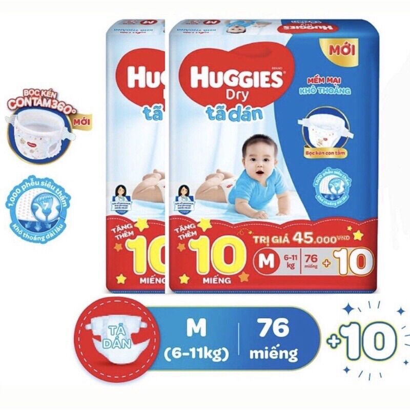 Tã dán huggies M76 tặng 6 miếng