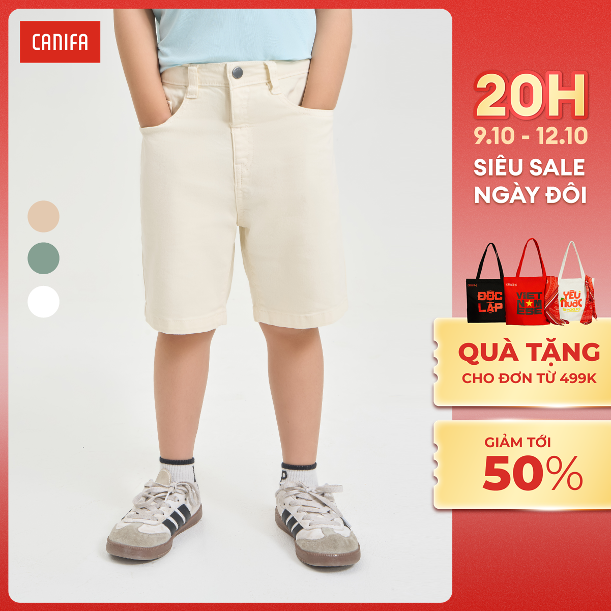 [20H 9-12.10 VOUCHER TỚI 500K] Quần soóc khaki bé trai dáng suông CANIFA 2BS24S004