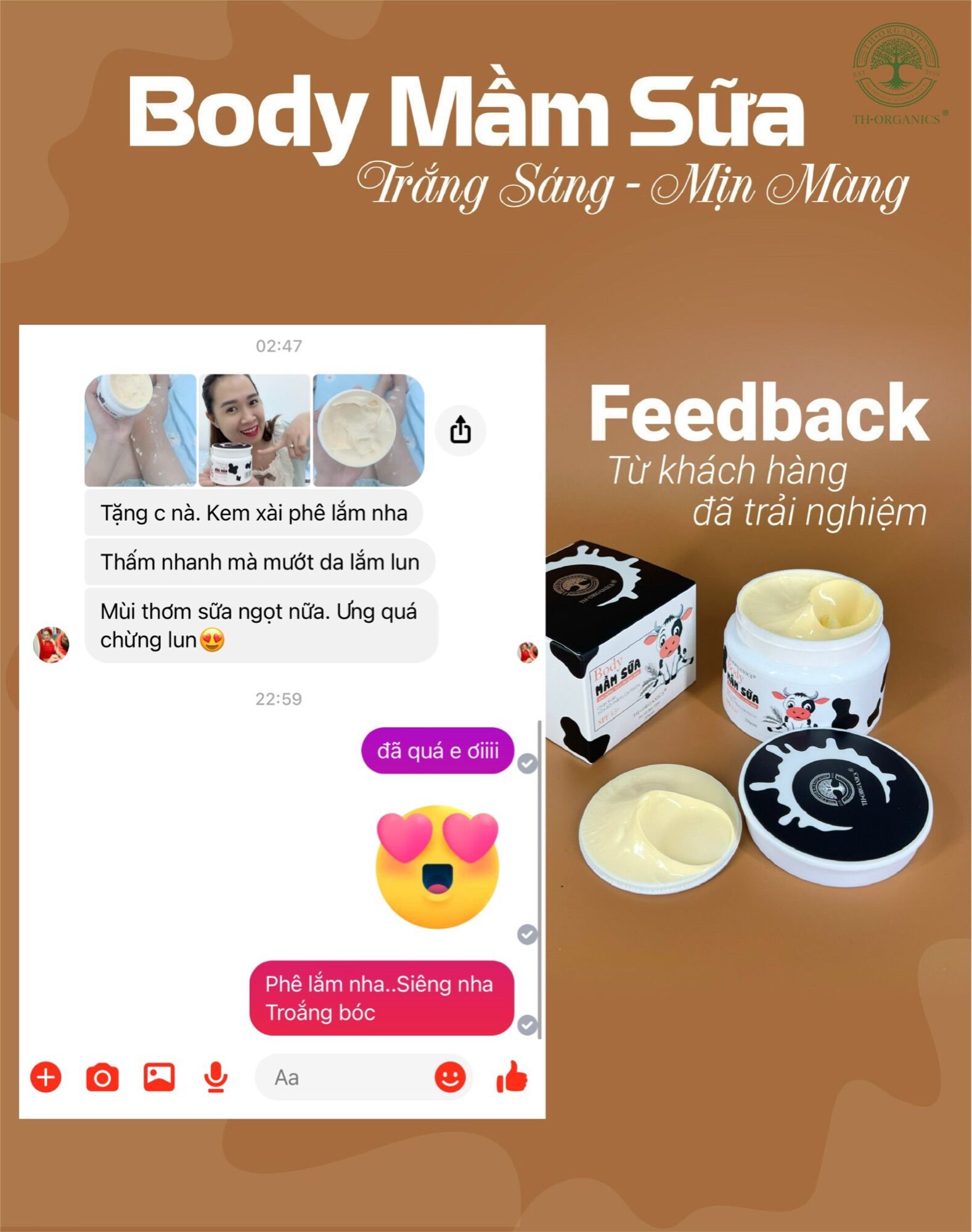Kem trắng da Body Mầm Sữa TH ORGANICS 220gr