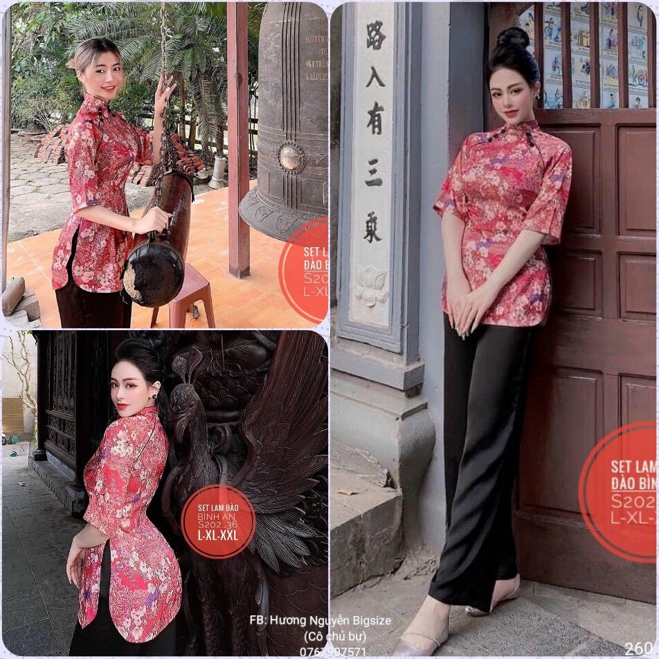 55-90kg bigsize set lam bà ba hoa đào bình an