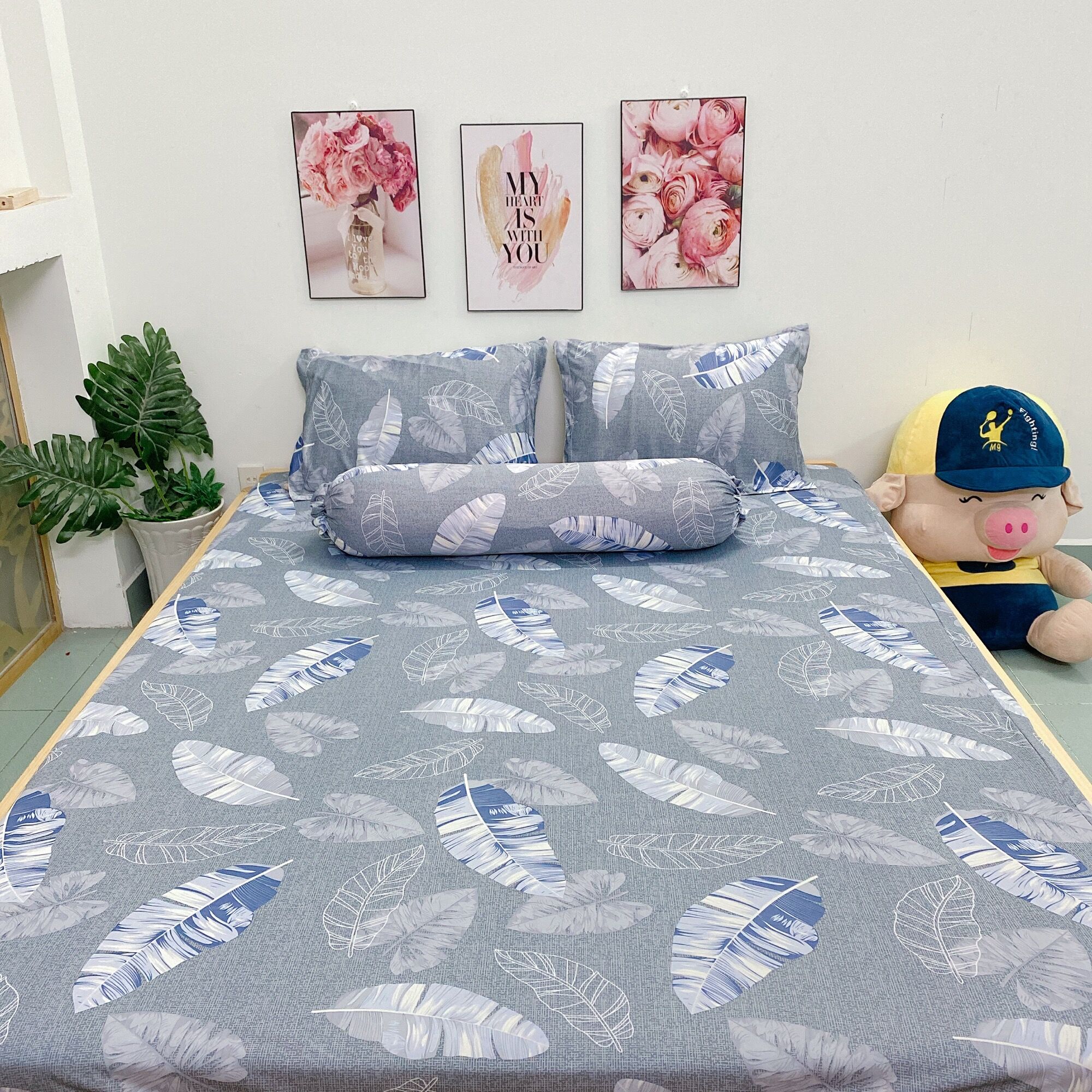 Bộ drap thun Hàn Quốc 4 món mẫu lá chuối ga gối thun hàn quốc chăn ga gối Minh Anh