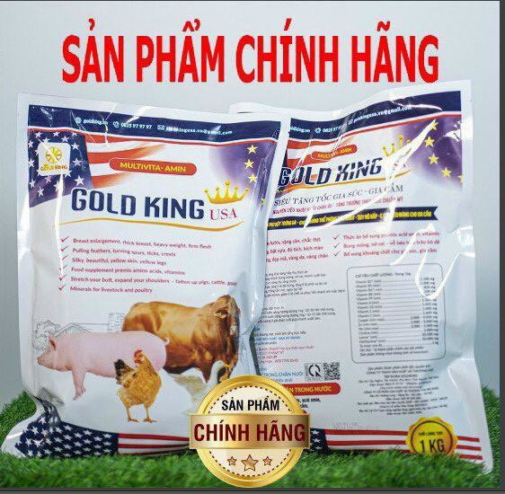 Vỗ Béo Gold King USA. Combo 2 Gói Loại 1kg. Vỗ Béo Tăng Trọng Mạnh Cho Gà, Vịt, Lợn, Trâu, Bò, Dê...