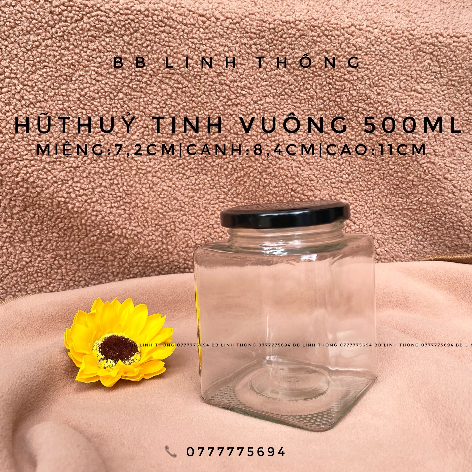 10 Hũ thuỷ tinh vuông nắp thiếc 500ml