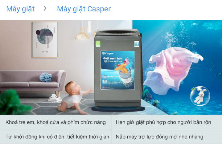 Máy giặt Casper Inverter 9.5 kg WT-95I68DGA - Cửa trên, Xám, Thái Lan