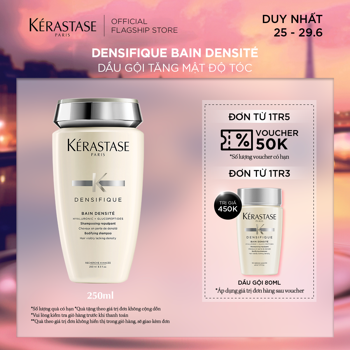 [DUY NHẤT 25-29.6 | GIÁ CHỈ 835K + VOUCHER 50K] Dầu gội giúp mọc tóc dành cho nam/nữ Kérastase Bain Densite 250ml