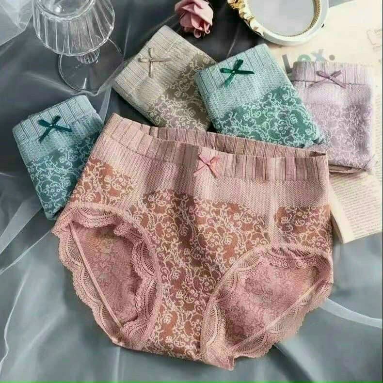 Sét 5 quần chip cotton cạp cao gen bụng.quần lót nữ viền ren.