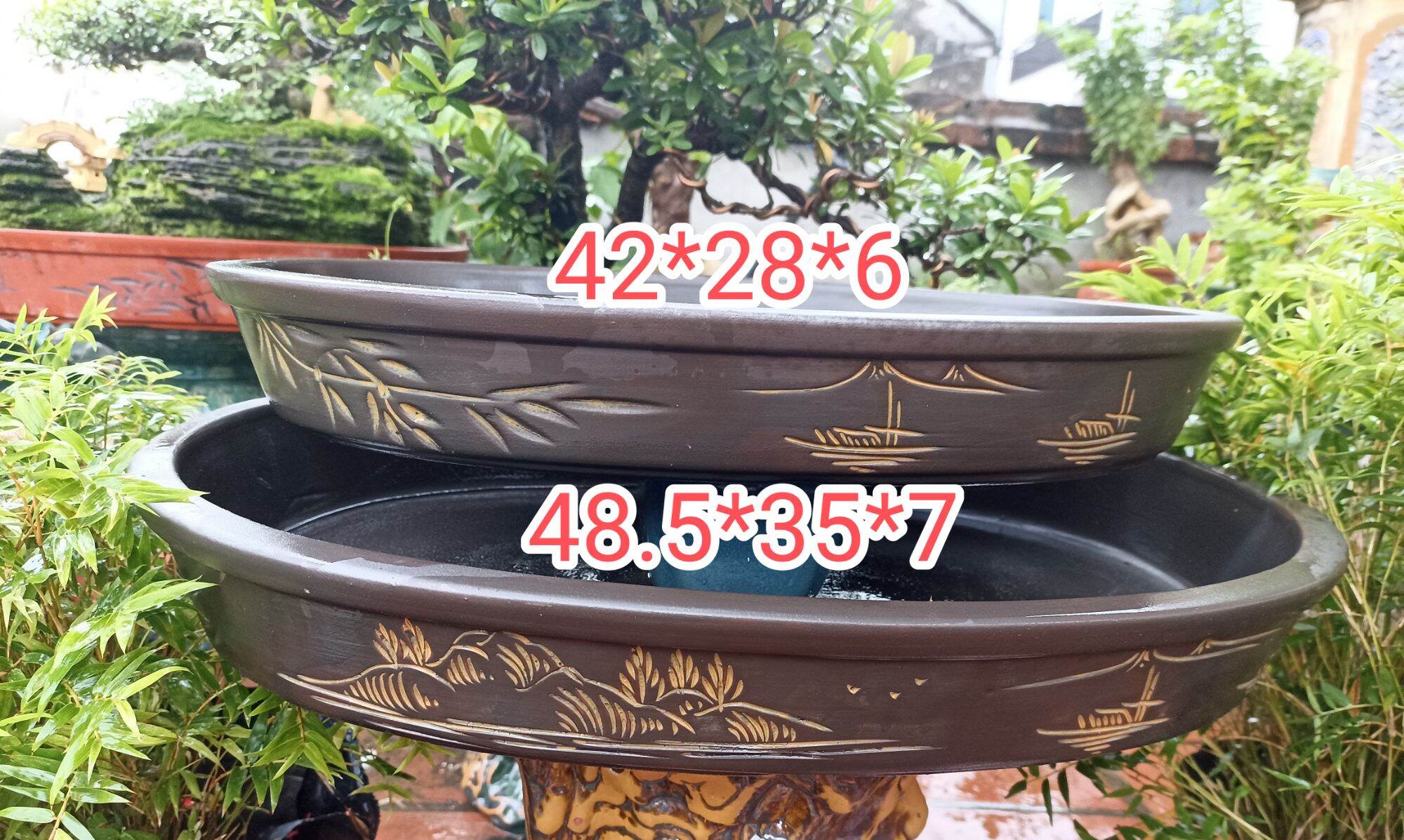 Khay tiểu cảnh ovan nâu cafe