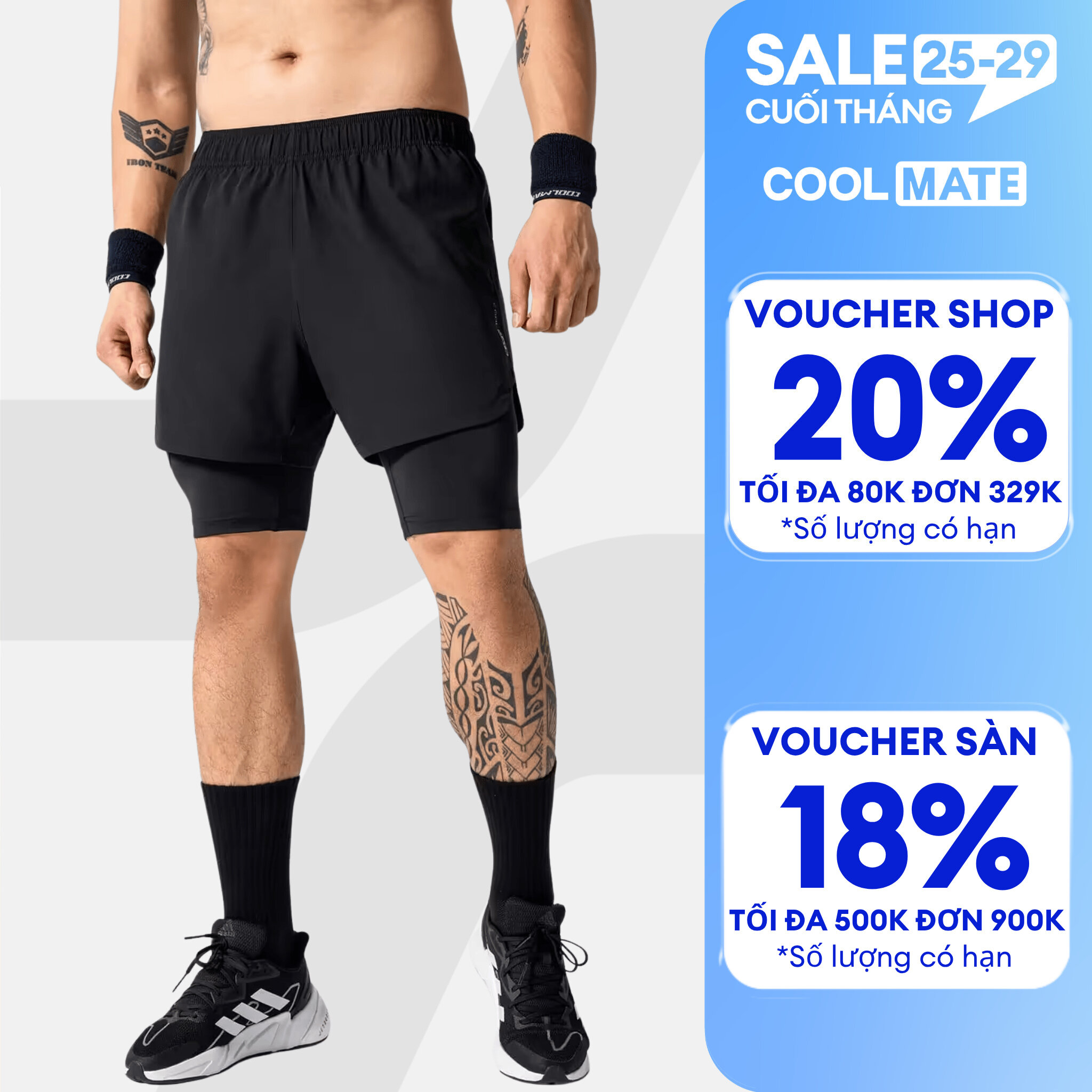 Quần Short thể thao nam Gym Power 2 lớp co giãn, thấm hút, nhanh khô Coolmate