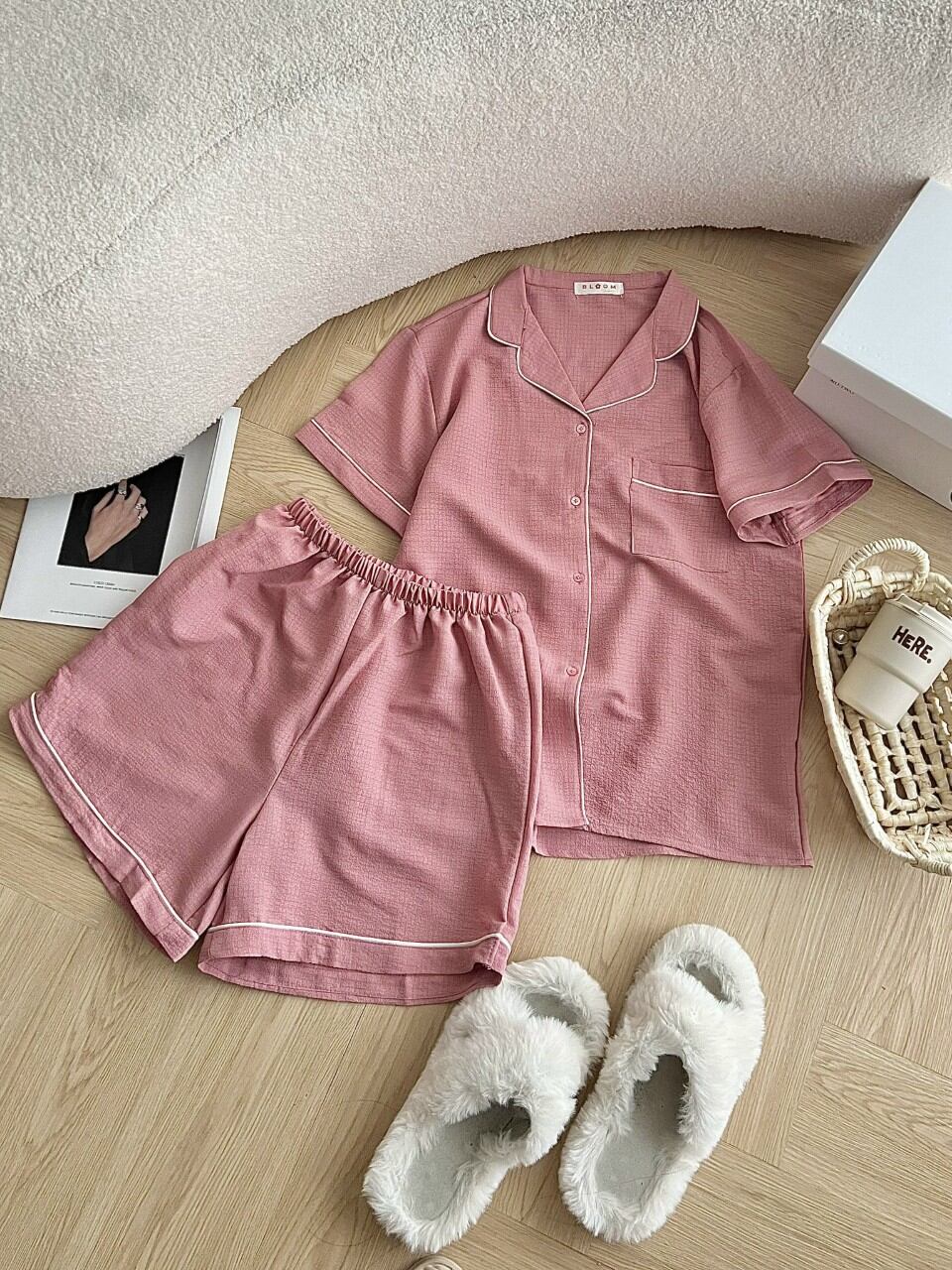 Sét bộ đùi pyjama xốp cổ vét