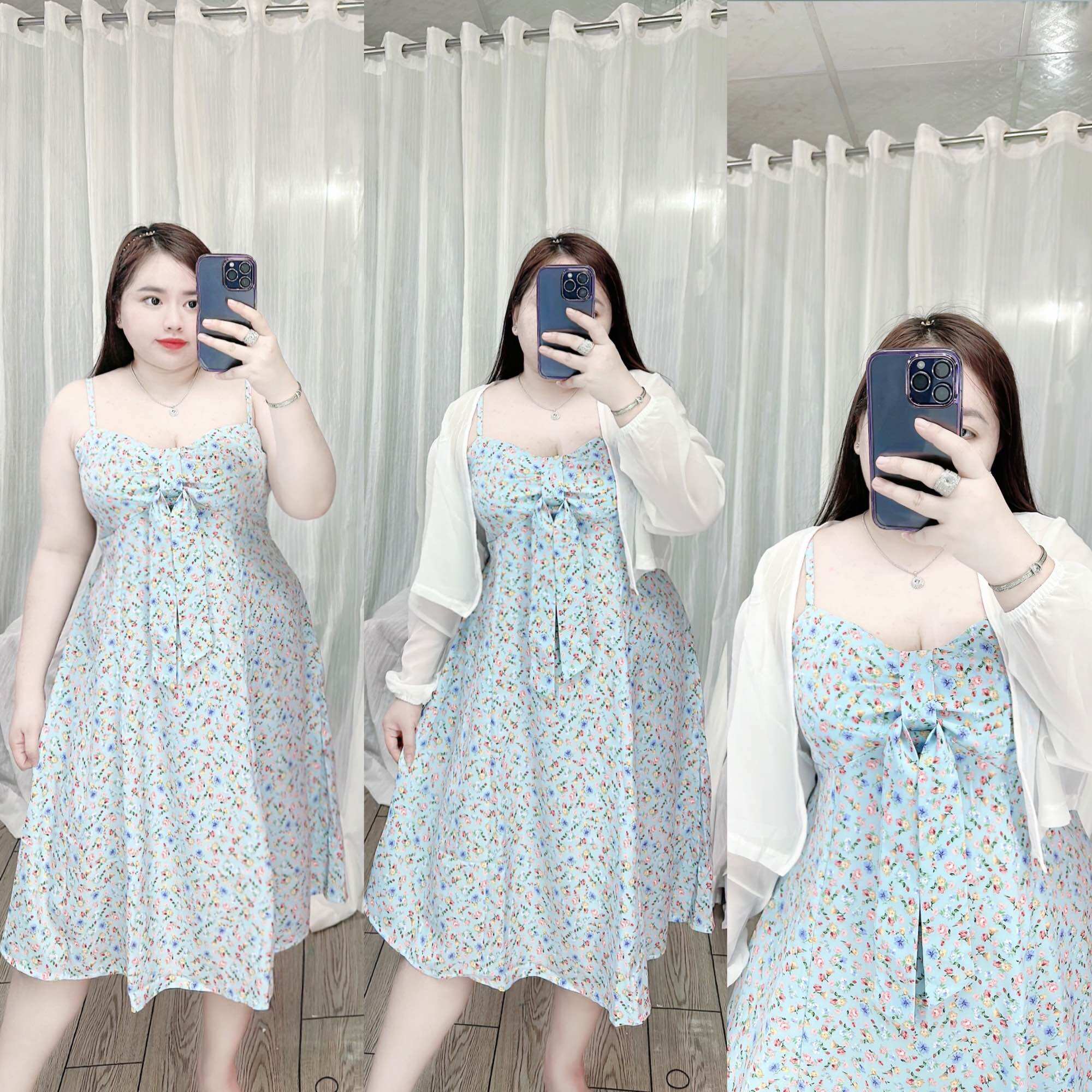 [Bigsize 60-90kg] Set váy thắt ngực kèm khoát voan trắng
