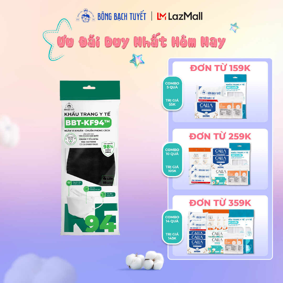 Khẩu trang Bông Bạch Tuyết KF94 4 lớp - Đen (10 cái/gói)