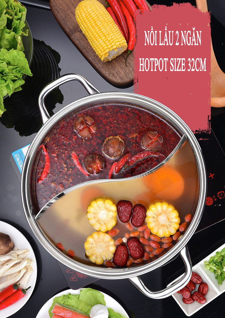 Nồi lẩu 2 ngăn inox size 32cm