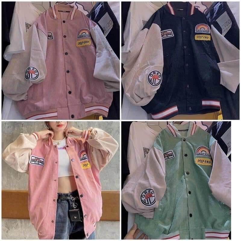 Áo Bomber nhung cầu vồng bo viền phối màu hót