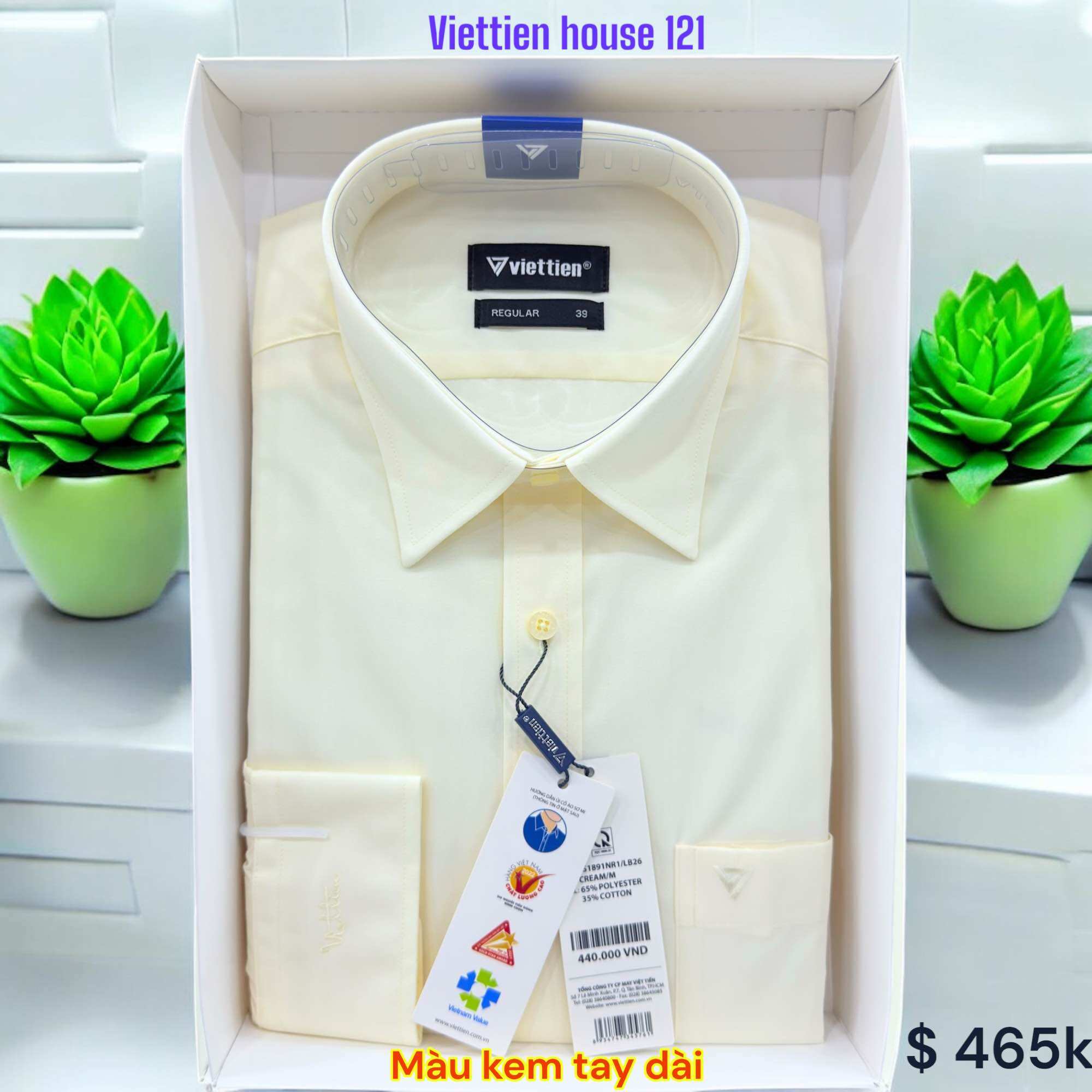  Việt tiến áo sơ mi màu tím kem trơn form Reguler vạt bầu 