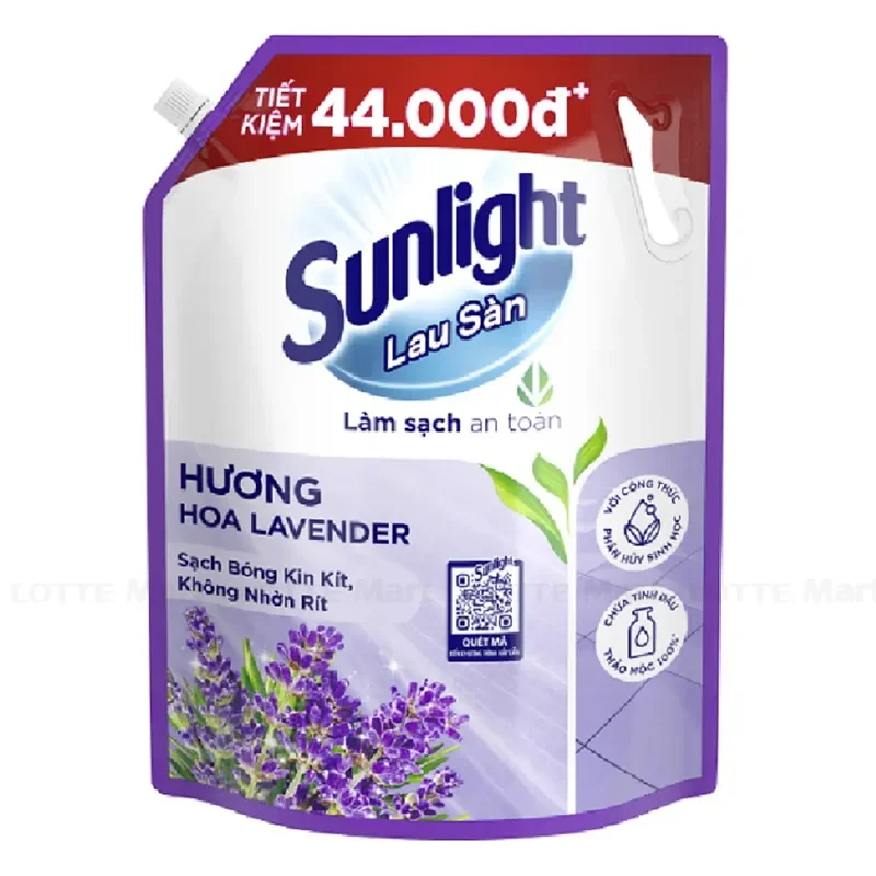 Lau sàn sunlight túi 3,4 kg hương Lavender có chứa tinh dầu thảo mộc, làm sạch an toàn sạch bóng không nhờn rít.