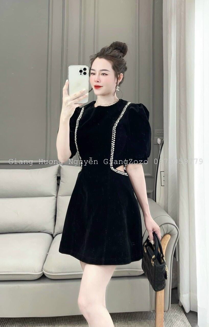 (D282 SHOP TÁO ĐỎ BIGSIZE 50KG ĐẾN 90kg) đầm nhung khoét eo sang chảnh D88