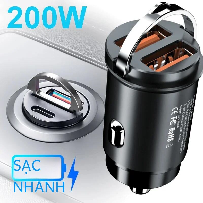 QC3.0 PD Sạc Xe Hơi Mini 100W/200W Sạc Nhanh USB Loại C Adapter Dành Cho Xiaomi Samsung Huawei iPhon