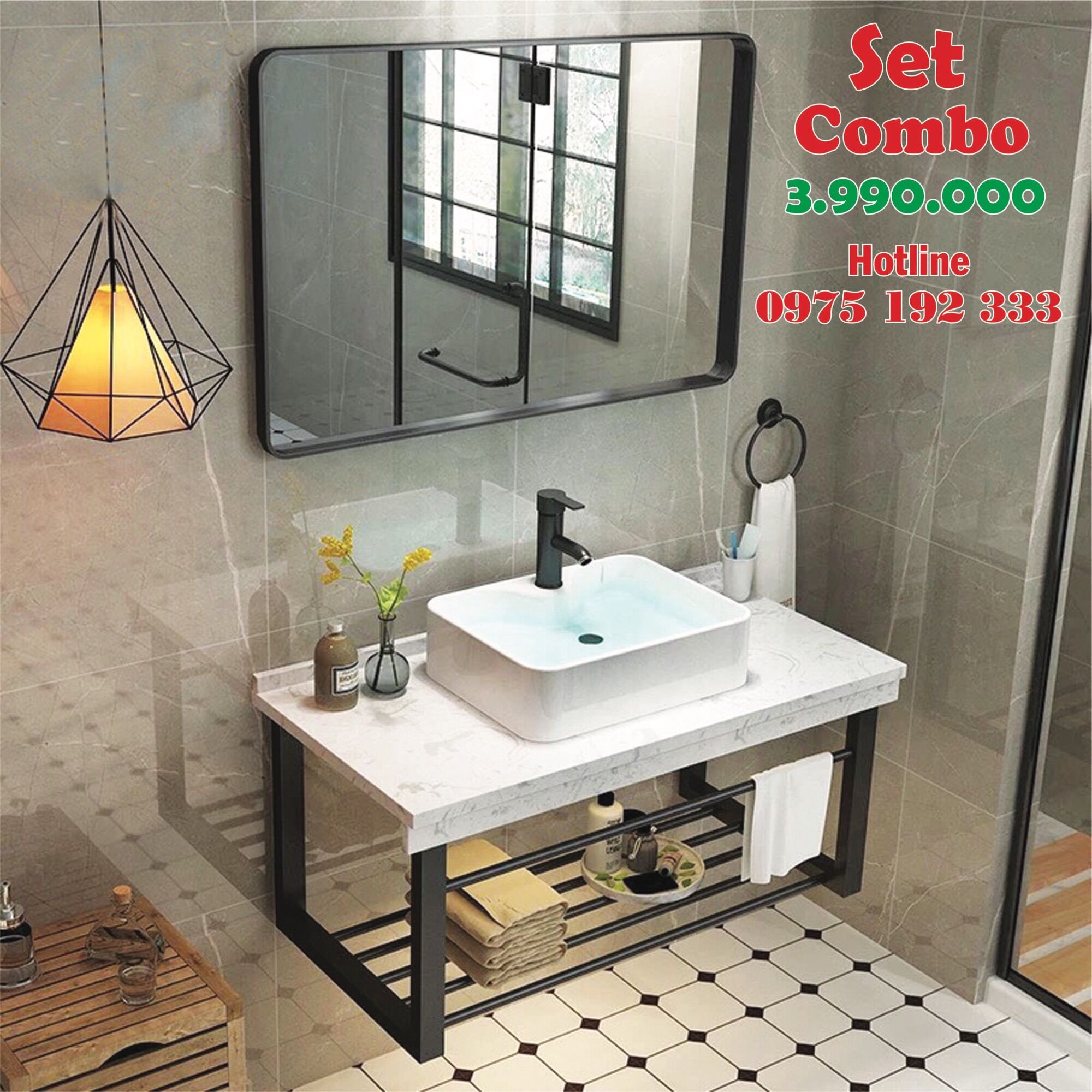 Kệ đặt lavabo đặt bàn, giá treo lavabo rửa mặt, Set kệ lavabo sơn tĩnh điện đen