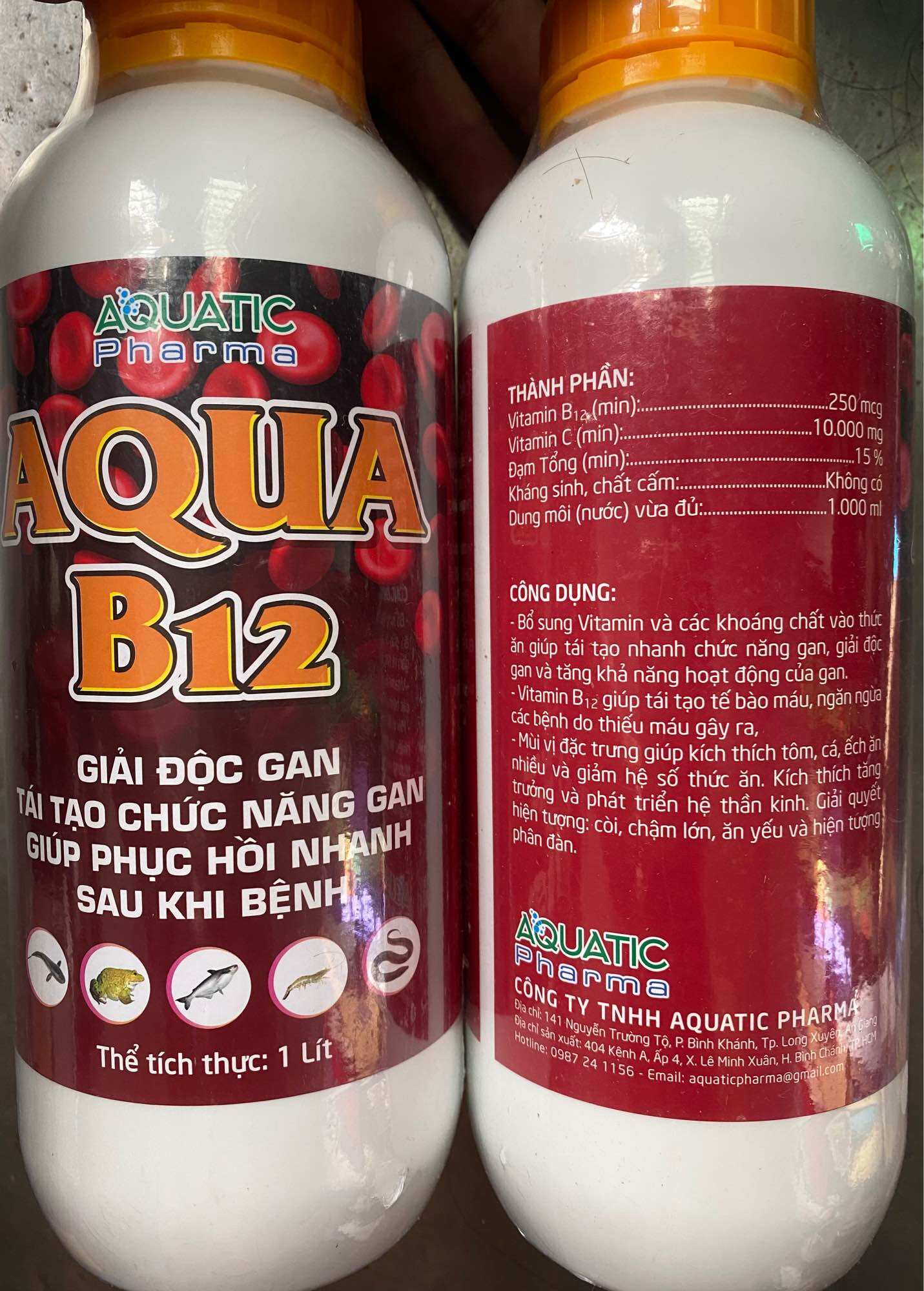 Aqua B12 1lit bổ gan, bổ máu, tái tạo chức năng gan, giải độc gan trên ếch, lươn, cá, tôm...chống xỉu trên lươn
