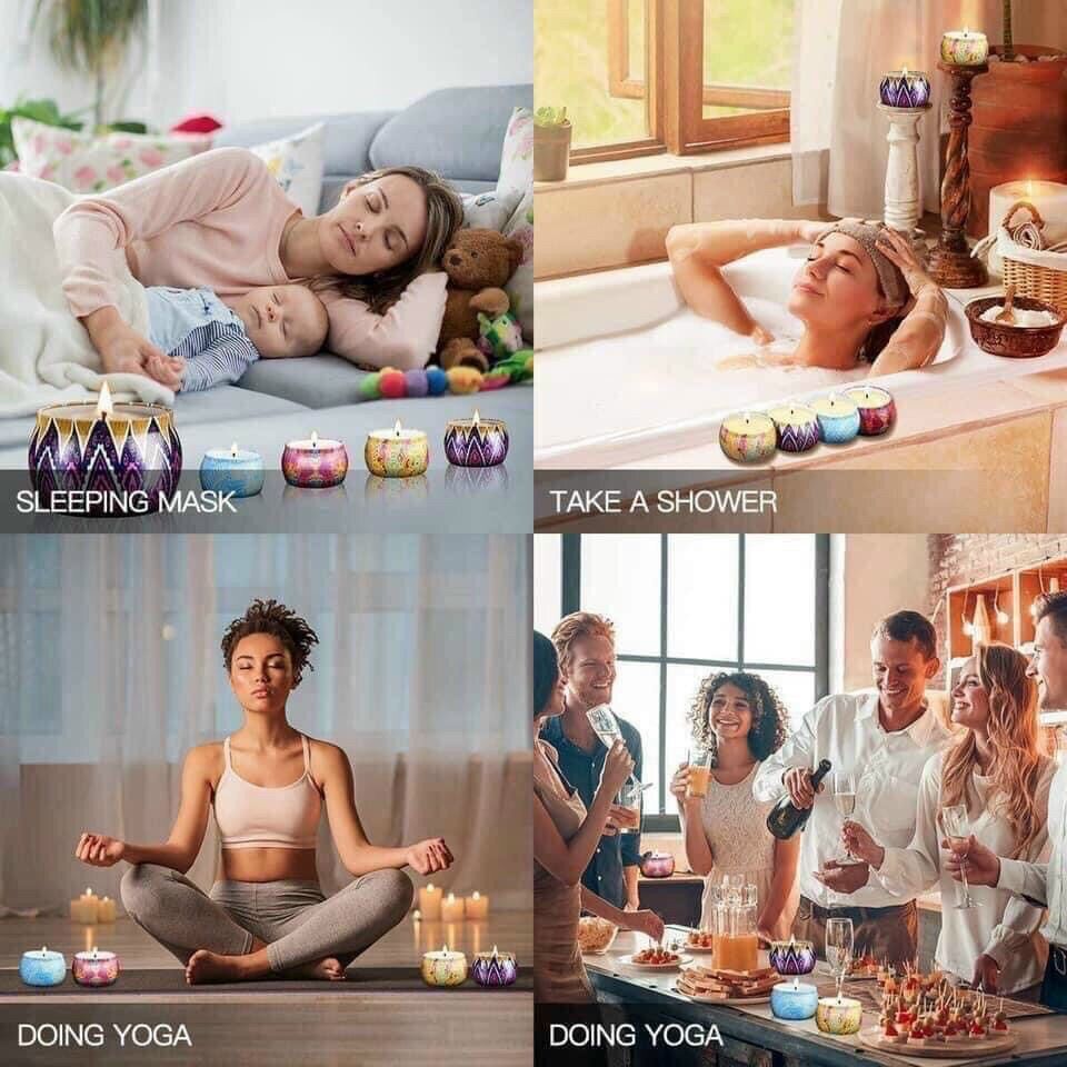 Nến sáp thơm thiên nhiên. [ THƠM TỰ NHIÊN,GIẢM STRESS] hộp 4 lọ