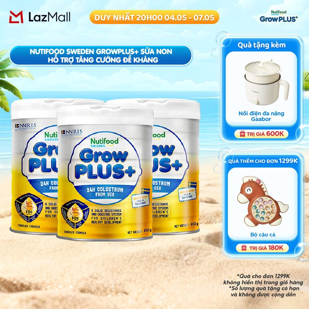 Combo 3 Sữa Bột Nutifood GrowPLUS+ Sữa Non - Hỗ Trợ Tăng Cường Đề Kháng 800g - Tăng Cường Hệ Miễn Dịch, Tiêu Hóa Tốt (3 Lon x Lon 800g)- Bao bì thay đổi theo đợt nhập hàng