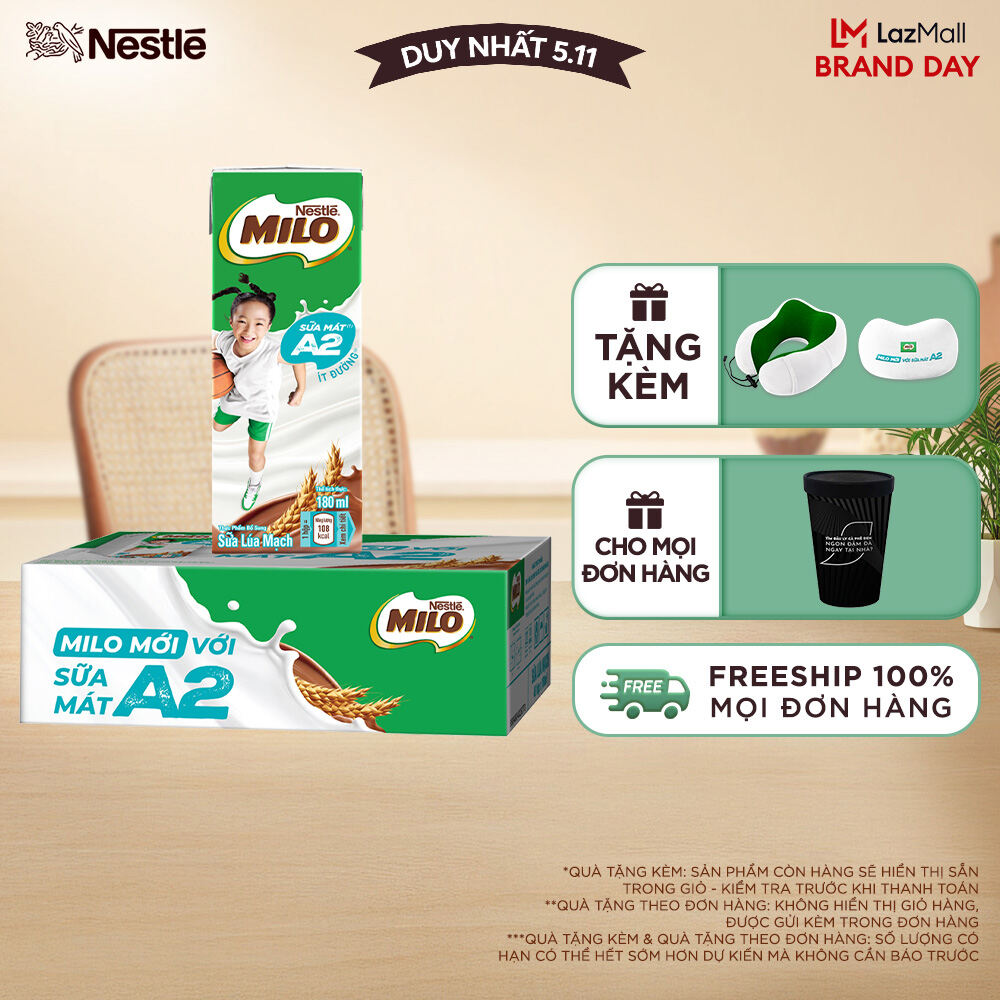 [ƯU ĐÃI THÁNG 11] [FREESHIP HCM] Thùng Sữa Lúa Mạch Nestle MILO A2 MỚI 48 hộp (4x180ml)