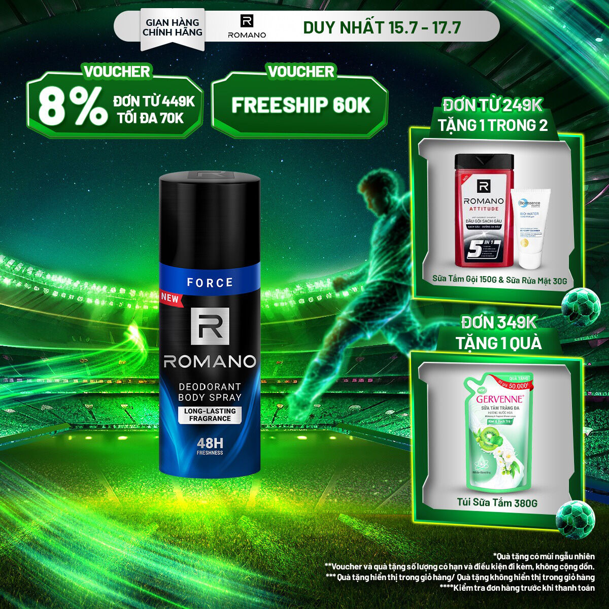 Xịt khử mùi toàn thân Romano Force 150ml