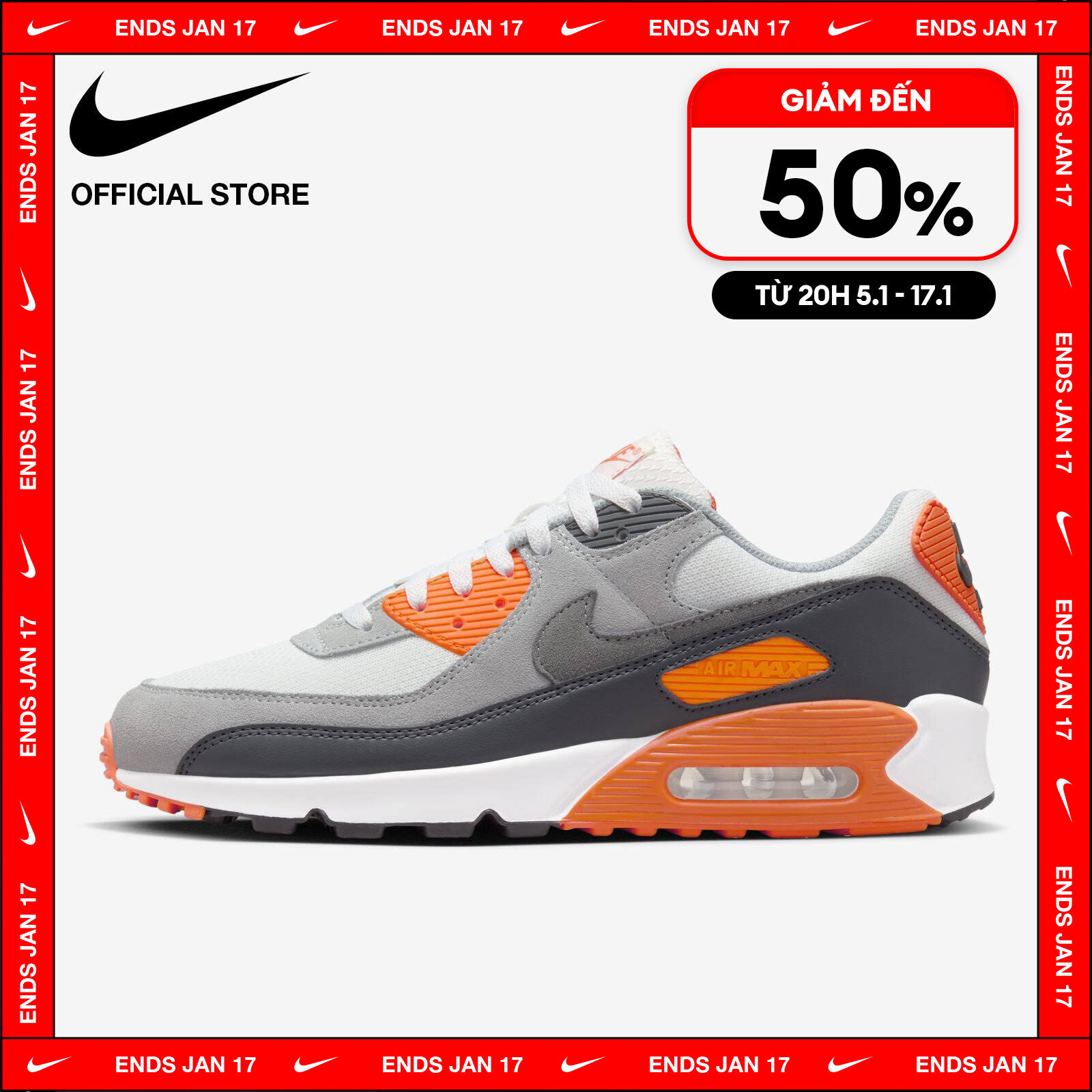 [TỪ 15-17.1 I VOUCHER 20%] Giày Thể Thao Nike Men's Air Max 90 Shoes - Summit White