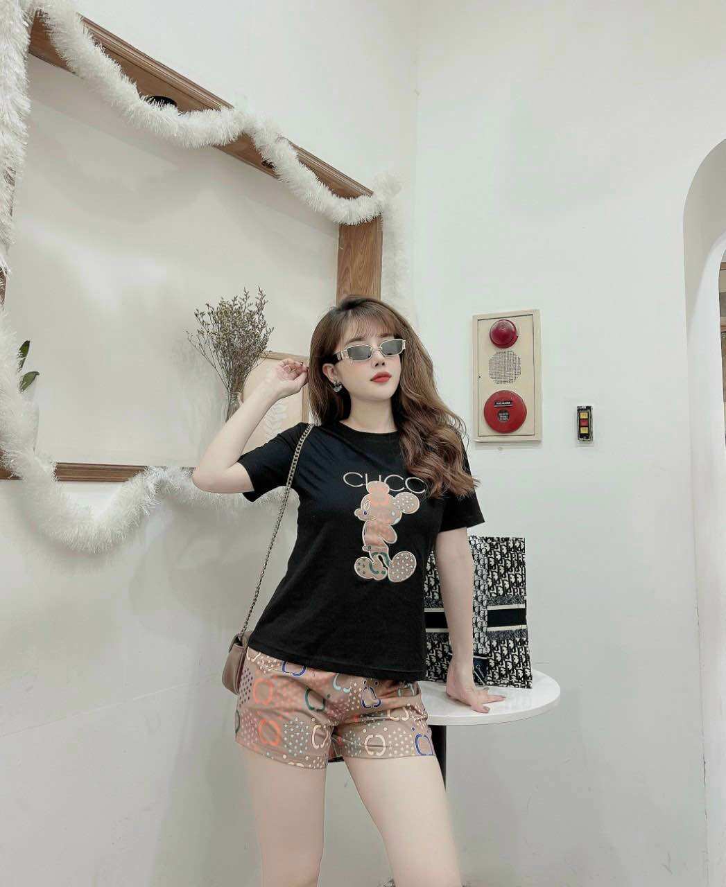SÉT BỘ SHORT COTTON THÊU CHUỘT PHỐI 3D CAO CẤP