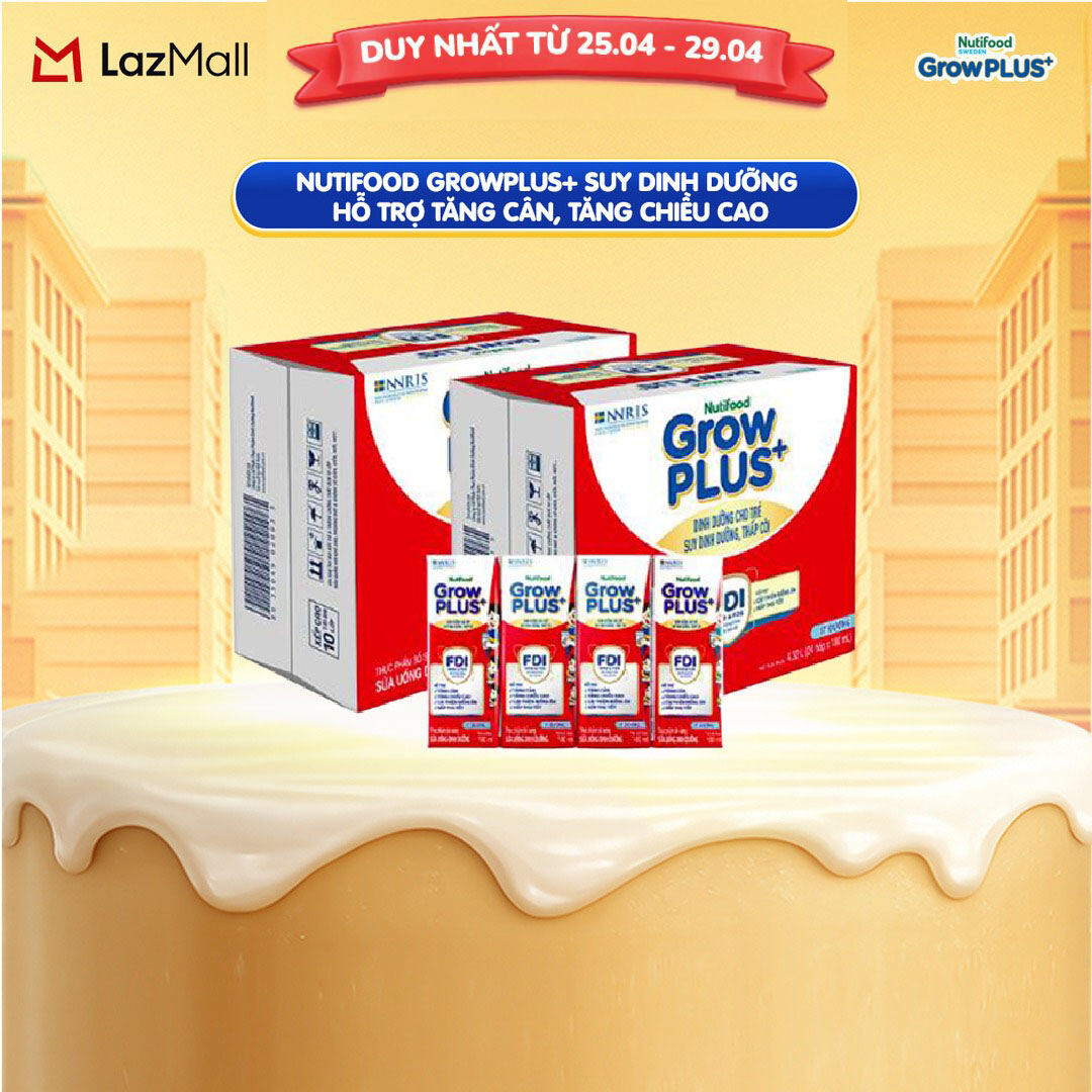 Thùng 48 hộp Sữa Nước Nutifood GrowPLUS+ Suy Dinh Dưỡng (Đỏ) - Hỗ trợ tăng cân, tăng chiều cao Ít đường 180ml - Trên 1 tuổi (Bao bì tùy đợt nhập hàng)