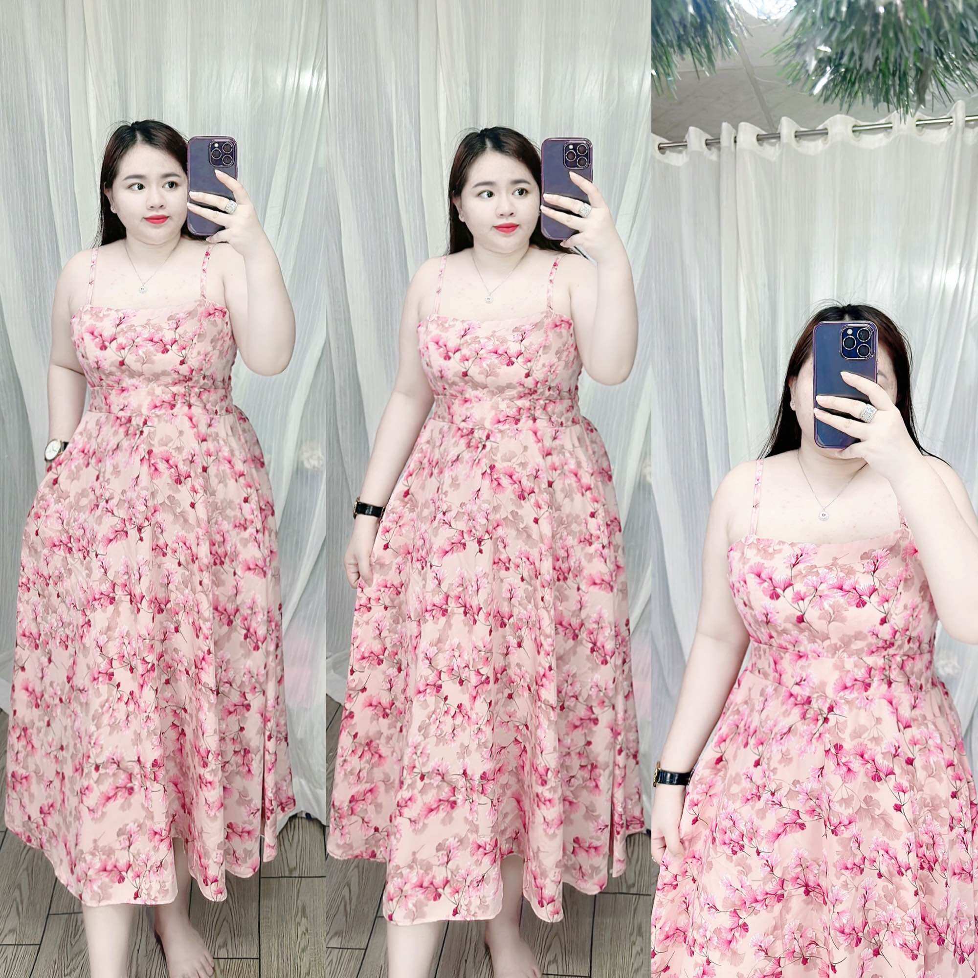 [Bigsize 60-90kg] Đầm 2 dây xẻ túi lụa mango