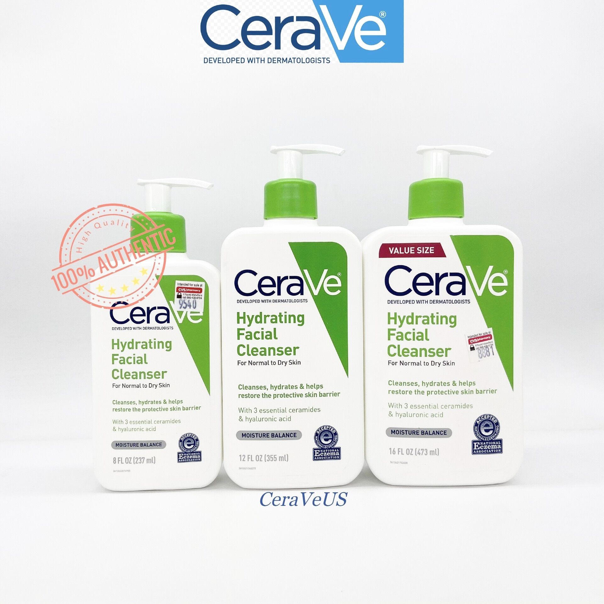 Sửa rửa mặt da khô cerave hydrating cleanser 355ml/473ml
