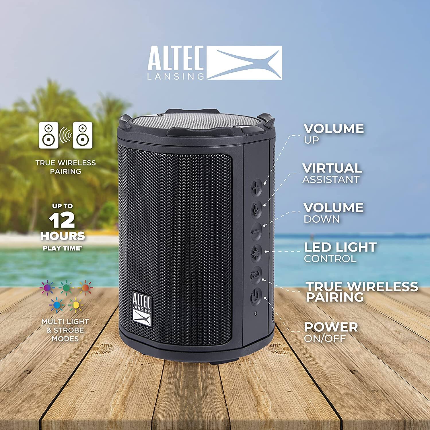Loa du lịch Altec Lansing Hydramotion, loa chống nước ip67. Đèn led nháy. Hàng chính hãng xách tay U.S