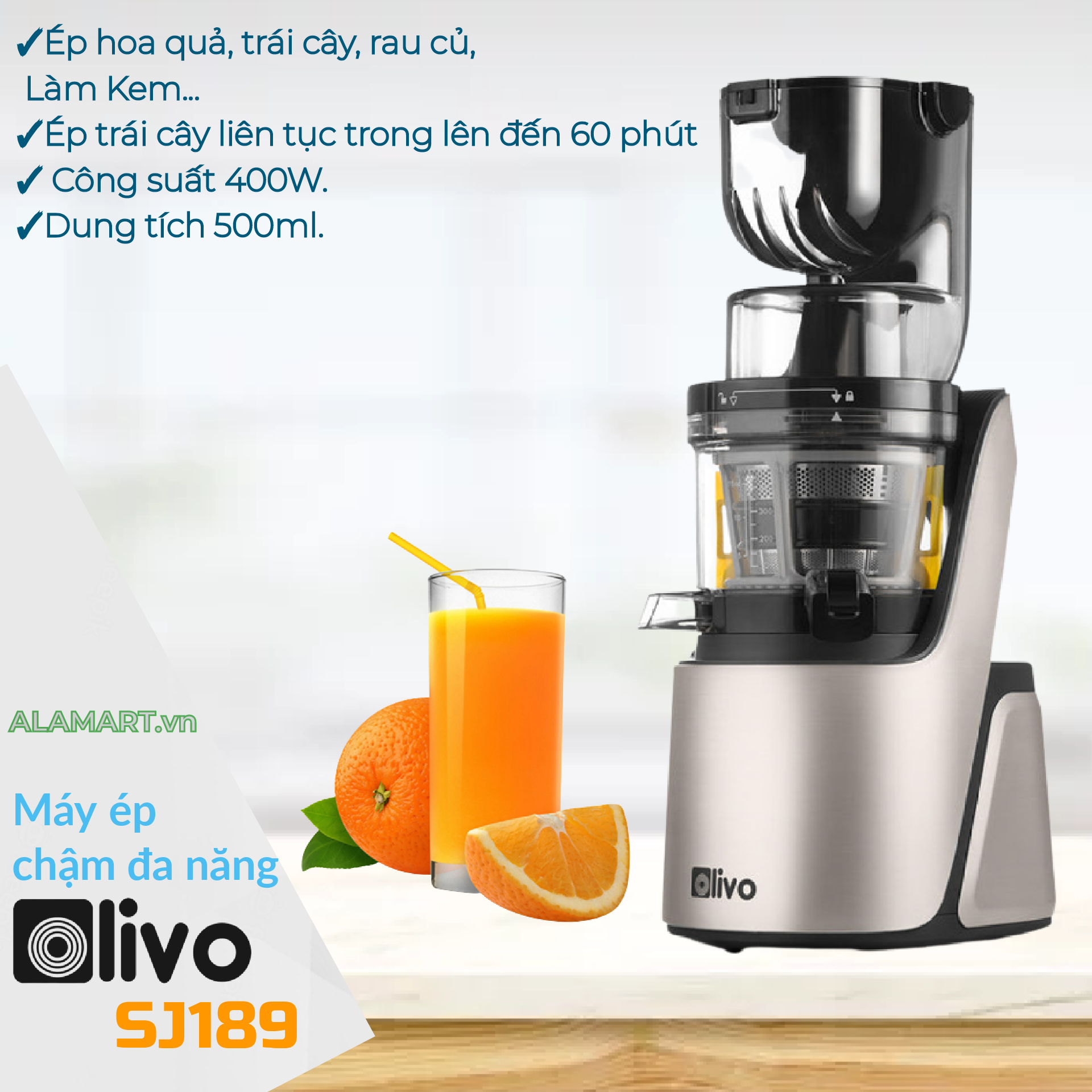 Máy ép chậm olivo sj189 cao cấp - ép trái cây - rau củ quả - làm kem - bh 10 năm