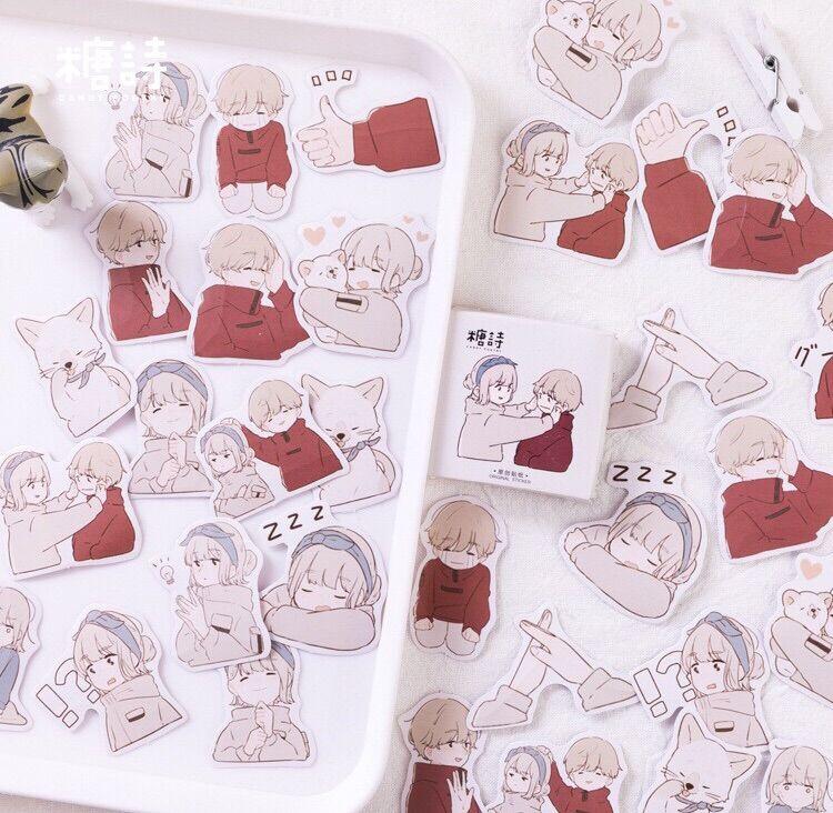 Hộp 45 miếng dán sticker hình couple cặp đôi nam nữ dễ thương dùng để trang trí sổ, bullet journal ...