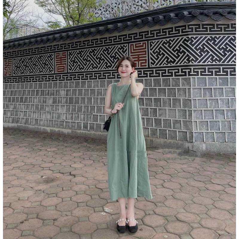 Đầm bầu 2 dây chéo maxi đi biển siêu hot