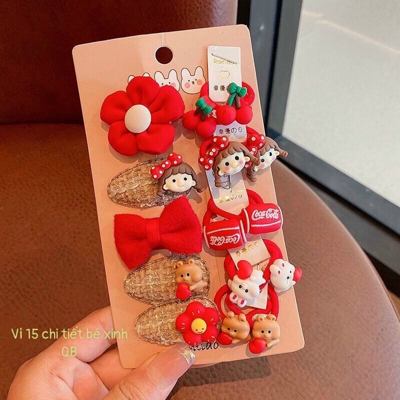 Set 15 kẹp và cột tóc dễ thương cho bé yêu