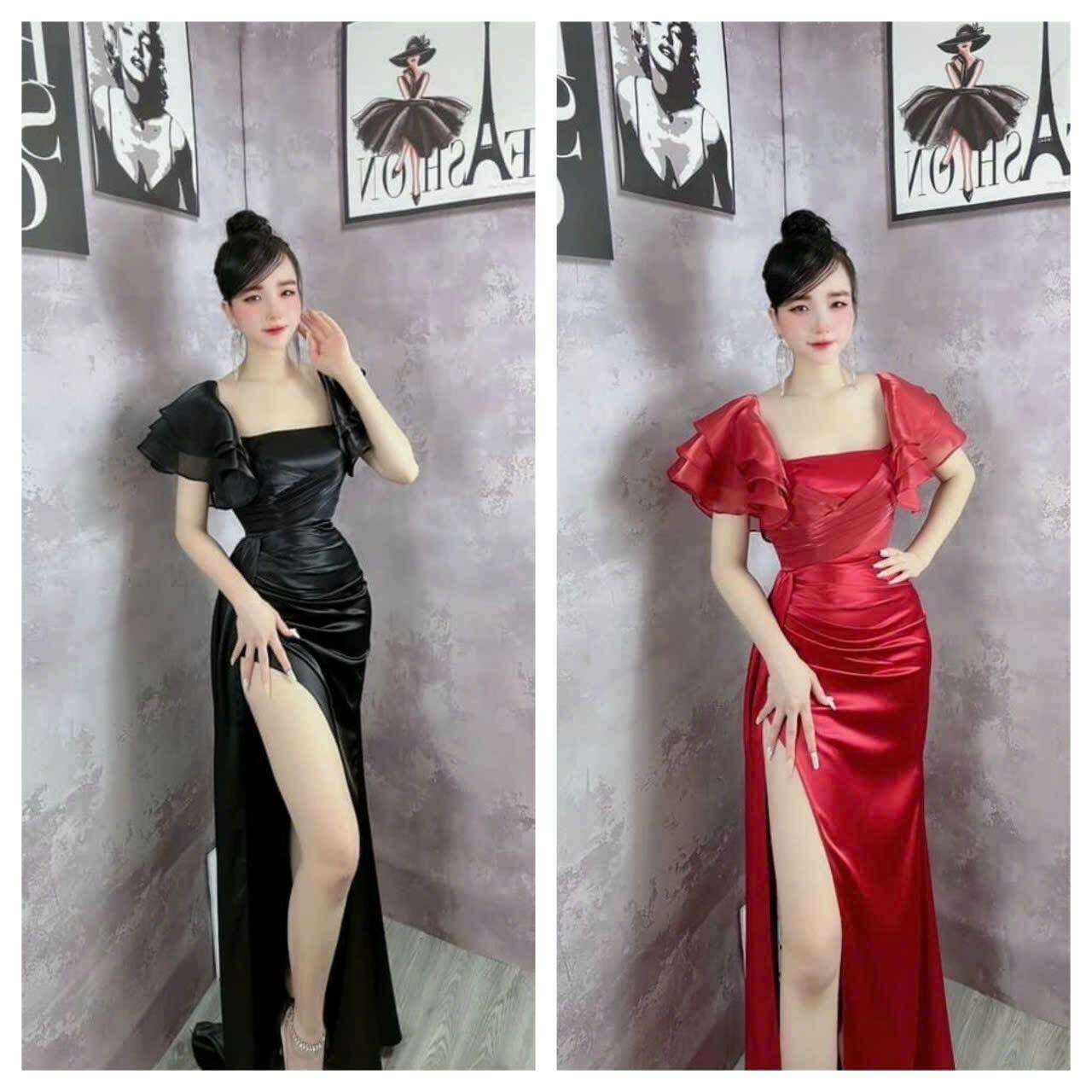 Đầm Ôm Xẻ Tà Phối Voan Cổ U