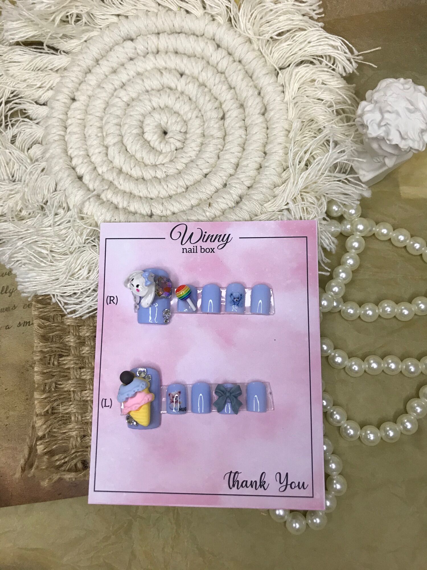 Nailbox móng up móng giả chân xanh mastel kem