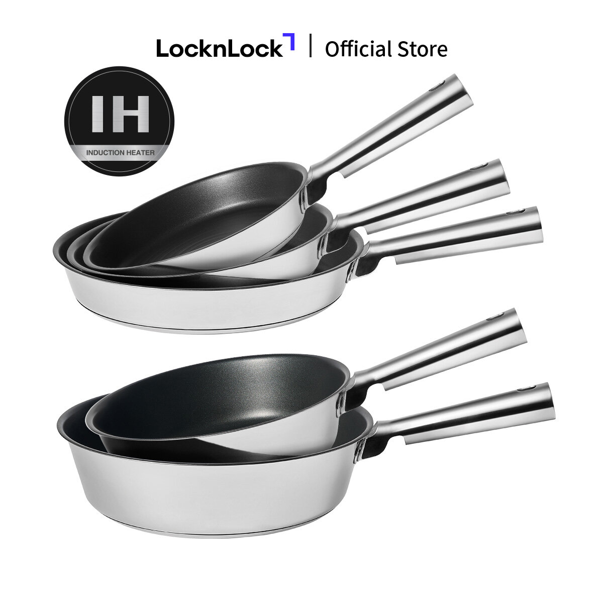 Chảo, Chảo sâu lòng inox chống dính Suit STS LockLock 20cm, 24cm, 28cm, tay cầm inox, dùng được bếp từ (CSW2820/CSW2420/CSF2820/CSF2420/CSF2020)