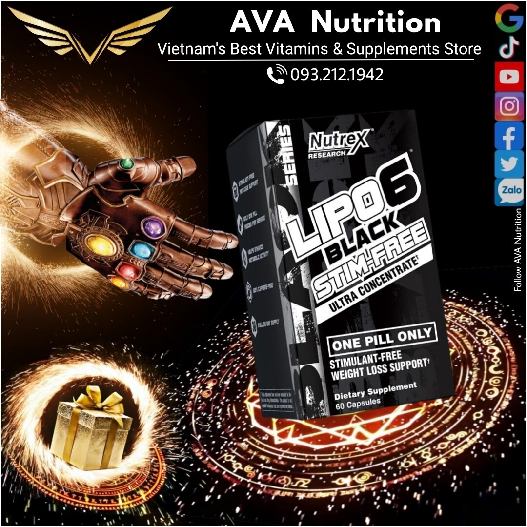 NUTREX LIPO-6 BLACK STIM-FREE (60 SERVINGS) Lipo6 Giảm Cân Đốt Mỡ Không Chất Kích Thích Gây Mất Ngủ - AVA Nutrition