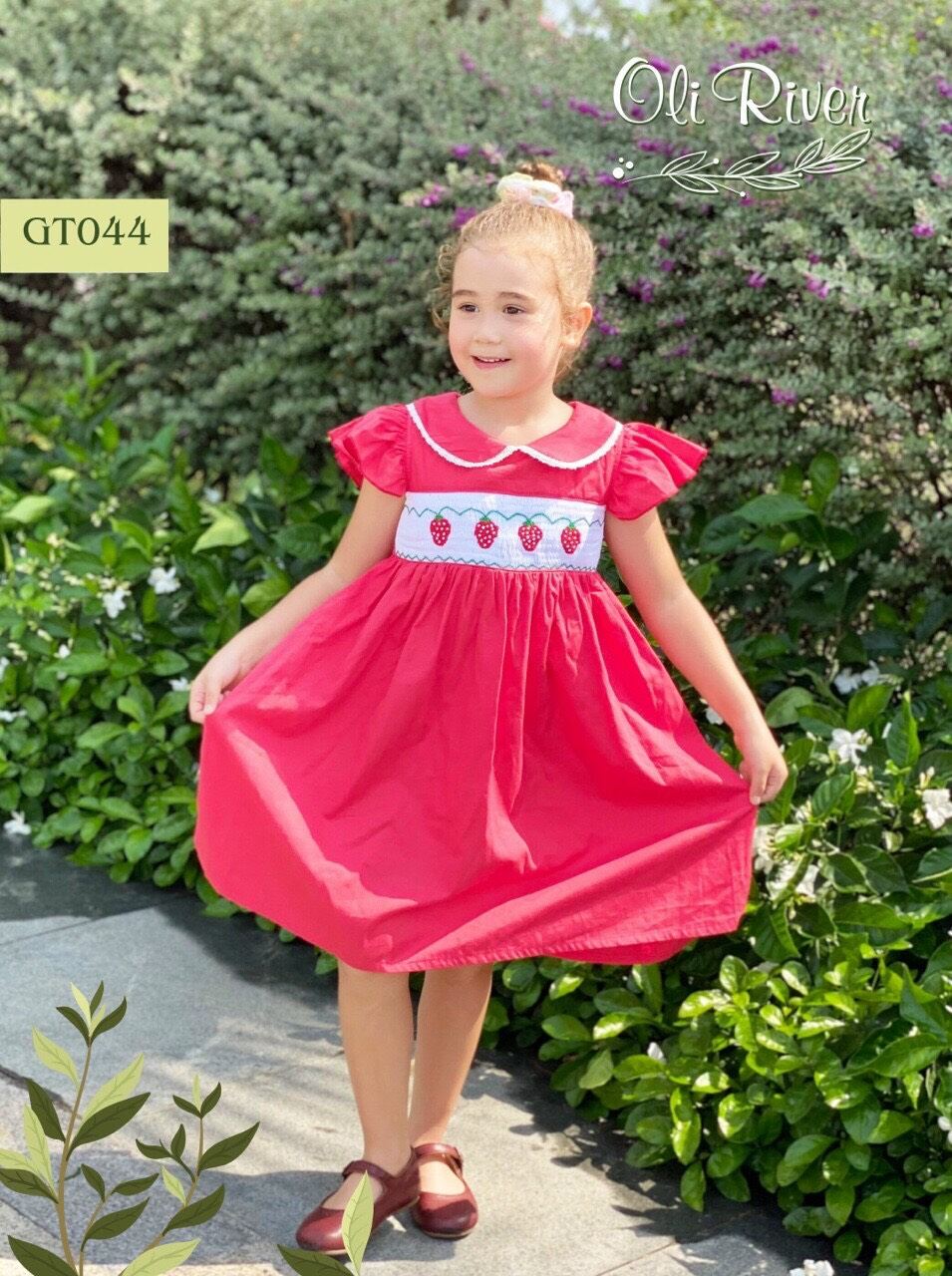 ĐẦM SMOCK CỔ SEN THÊU DÂU TÂY 