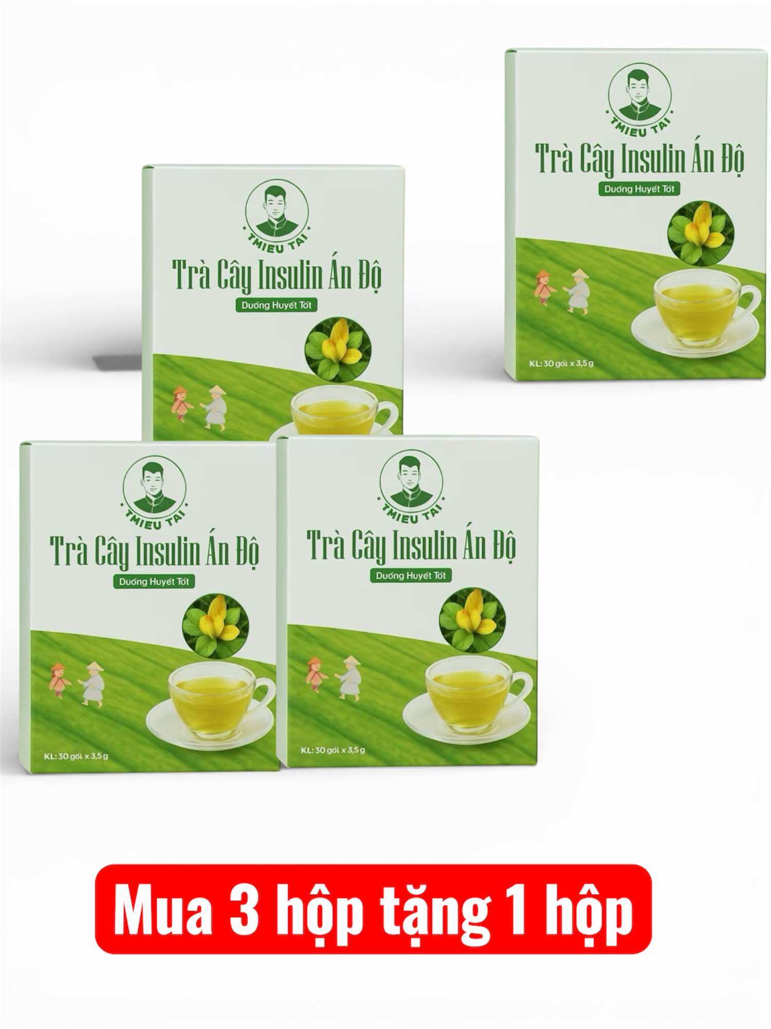 Combo Mua 3 tặng 1 hộp Trà cây insulin ấn độ trà tiểu đường hộp 30 gói