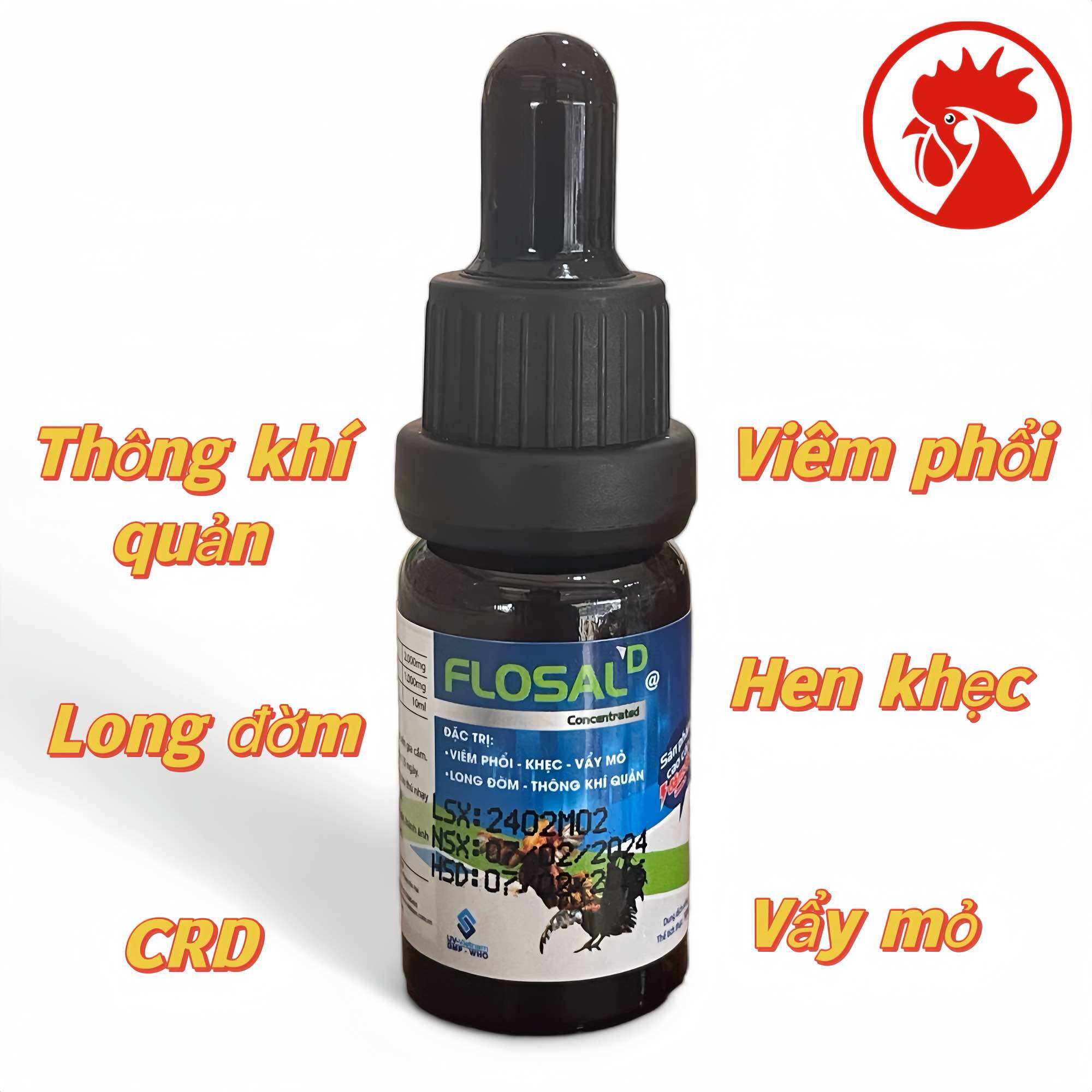 Flosal D đậm đặc cho gà đá bị CRD,CCRD, Khò Khè, Hen Khẹc, Viêm Phổi các bệnh trên đường Hô Hấp.