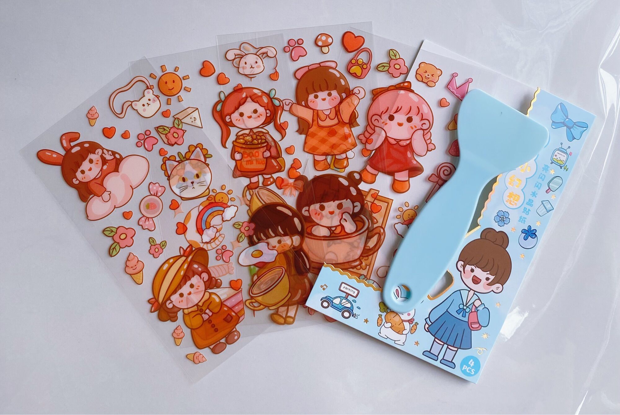 Set 4 tấm sticker to kèm cây cán phẳng