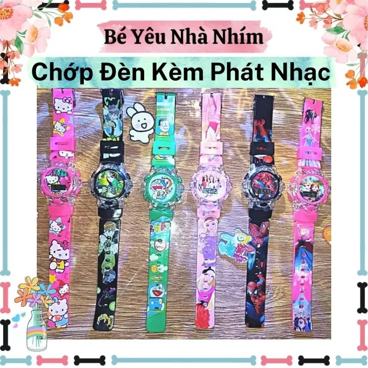 Đồng hồ cho bé trai , bé gái chớp đèn + phát nhạc nhiều mẫu siêu xinh cho bé