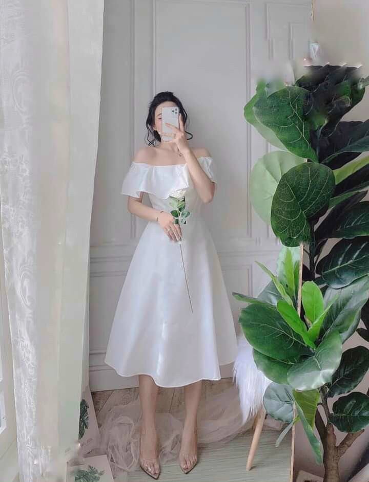 Đầm xòe trễ vai phối bèo quyến rũ