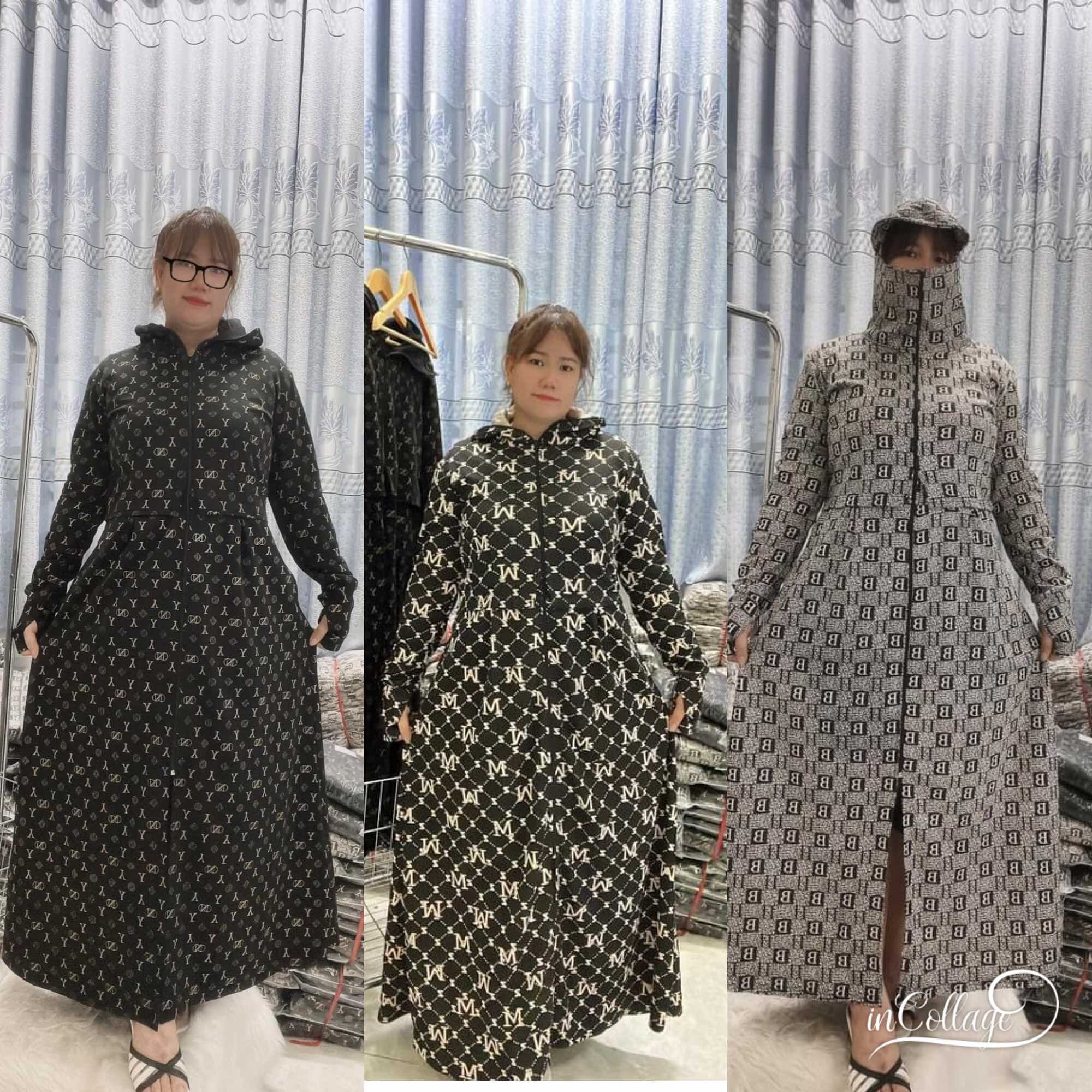 Bigsize nữ 60kg đến 100kg áo nắng dài toàn thân dáng váy rộng,tay dài xỏ ngón,hai bên túi có khoá kéo