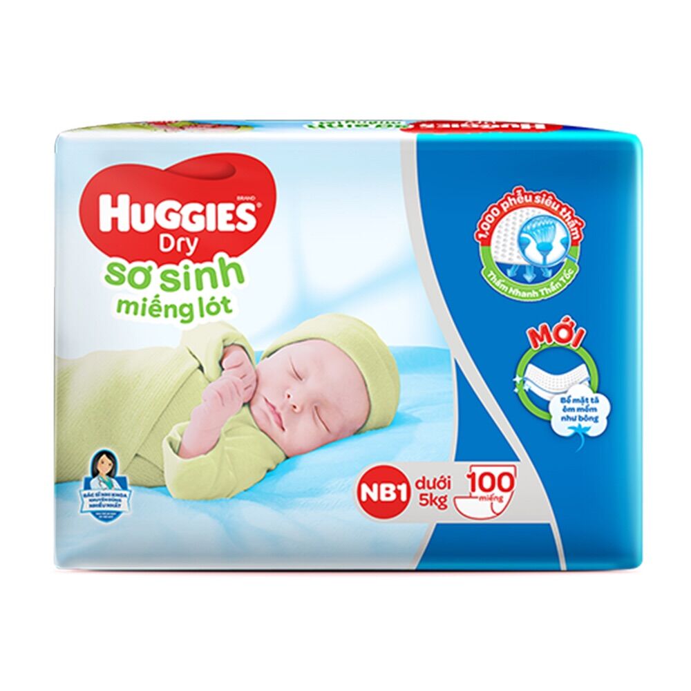 Miếng lót sơ sinh Huggies NB1-108 kèm 9